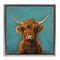 Stupell Industries Highland Cow on Blue Floater Framed Canvas Wall Art Design by LSR Design Studio